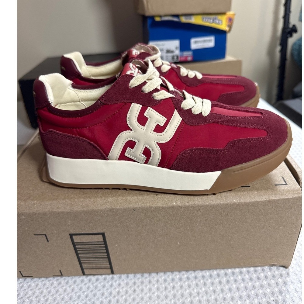 Sam Edelman Sneakers Womens 8.5 Emi Red Suede Nylon Casual Retro NWOB